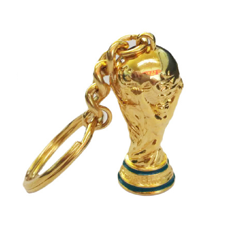 广东金属锌合金金色2014巴西世界杯足球迷钥匙扣挂件